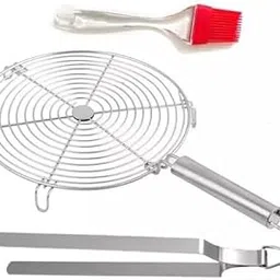 Papad Roaster with Chimta and Spatula, Phukla Grill for Gas Stove and Stainless Steel Chimta,Roti Jali for Kitchen Cooking, Barbeque Grill, Brinjal Roaster,Steel Griller (3 Piece Set)-picture-30