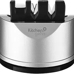 Kitchengenix's Manual Knife & Scissors Sharpener for Straight & Serrated Knives, 3-Stage Knife Sharpening Tool Helps Repair and Restore Blades (Grey)-picture-15