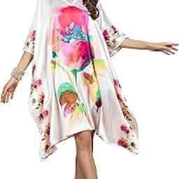 label aarna Soft Satin Short Kaftan with Digital Print and Hidden Adjustable Belt | Free Size [M-3XL] | Midi Dress | Casual Western | Kaftan Dress for Women-picture-38