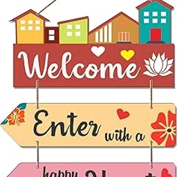Decor Smart Welcome Enter with a Happy Heart Wooden Wall Hanging | Housewarming MDF Door Decor | Handcrafted Entrance Quote Sign | Decorative Artwork for Living Room Wall Decoration (DWA_5805)-picture-19