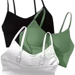 for Women Cotton Crop Top Bralette | Lightly Padded Camisole Bra with Removable Pads | Seamless Non-Wired Long Bralette Color Black Green White-picture-59