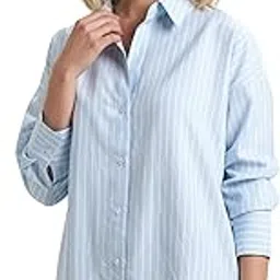 wovenbycountex Women's Oversized Oxford Striped Shirt, Full Sleeves, Cotton Blend-picture-53