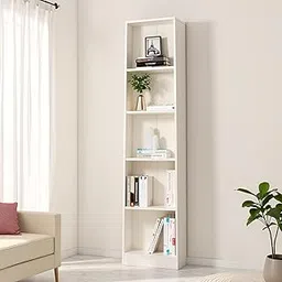 FURNEASER Woodwider Stiana Wooden Bookshelf 5-Tier Storage Organizer | Tall Bookcase with Open Shelves for Living Room, Bedroom, Study & Office | Compact Space-Saving Modern Rack 160x40x25 cm, White-picture-22