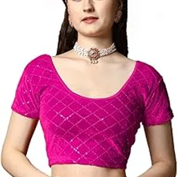 pujia mills Women's Velvet Lycra Stretchable Readymade Saree Blouse-picture-41