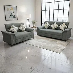 Wood A N Furniture Modern Living Room Sofa Set, Green Premium Fabric, 3+2 Seater, Neem Wood Frame with Floral Cushions, Channel Tufted Design-picture-37