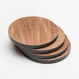 Modern Wooden Round Coaster Set, Two-Tone Natural Wood and Black Design, Set of 4, Home Decor Accessories-picture-29