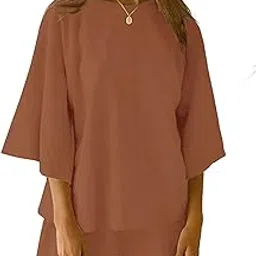 tysort Women's Cotton Solid Oversize drop Shoulder Night Suit Cord Set,Top & Shorts Set-picture-38