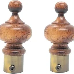 FAPBADRI Wooden Curtain Finials with Antique Gold Base for Any 1 inch Curtain Rod/Pipe for Doors or Windows, Only 2 pcs of Finials (No Support) - Wooden Tomb Design image 1
