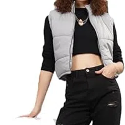 Women's Cropped Puffer Vest Sleeveless Stand Collar Full Zip Lightweight Quilted Gilet Jacket-picture-30