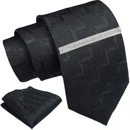 axlon Black Geometric Self Tie For Men – Formal Ties Set With Pocket Square & Tie Pin Clip For Mens, Silk Neckties Gift Sets For Men’s (AXNW5)-picture-21