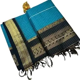 ilaiyaal clothings Women's Kanjivaram Soft Gadwal Cotton Silk Checked Saree With Blouse Piece | Linen Silk Saree with Rich Zari Pallu | Attach Un-stitched Blouse-picture-50