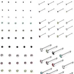 FASHIONS Body Piercing Jewelry Hole Nose Hoop Ring Multicolor Sterling Nose pin Studs for Women & Girls (60 Pcs - 1.5/2.5 / 3mm)-image-67
