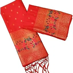 2 Piece Premium Banarasi Silk Unstitched Paithani Dress Material with Zari Weaving | Embroidered Paithani Salwar Suit & Matching Dupatta in Multiple Colors (Bottom Not Included)-picture-12