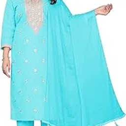 Women's Pink Embroidered Cotton Salwar Suit Set with Dupatta, 3/4 Sleeve V- Nike-picture-29