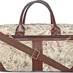 the clownfish Greta 30 litres Tapestry with Faux Leather Unisex Travel Duffle Bag Weekender Bag (Beige)-picture-38