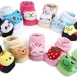 cuteably Animal Face Ankle-Length Non-Slip Fancy Cotton Socks for Boys And Girls 0-6 Months image 1