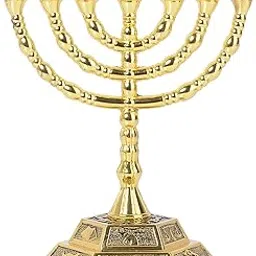 Jerusalem Large 12 Tribes of Israel 7 Branch Temple Menorah Gold 8"-picture-22