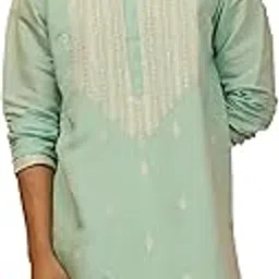 vastramay Men's Mint Green Embroidered Silk Kurta - Festive Traditional-picture-32