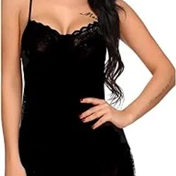galsmaky Net Women Sexy Babydoll Dress Night Dress| Honeymoon Above The Knee Night Dress| Lingerie Set|First Wedding Night Wear Dress Free Size(28 To 36) Black-picture-44