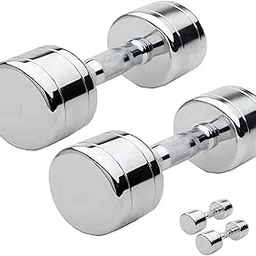 Anti Skid Stainless Steel & Cast Iron Handle Round Shape Dumbbell Fitness Workout 1 Pair Set (4 Kg x 2 = 8 kg-Silver)-picture-17
