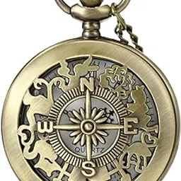 MORFONG Hollow Compass Design Pocket Watch Quartz Pocket Watches for Men Women Kids Birthday Christmas Gifts with Box Chain, Bronze, Antique-picture-35