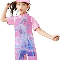 YUPPIN Girls Swimsuits Half Sleeve Rash Guard Swimwear with Matching Cap One-Piece Bathing Suits 2-11 Years-picture-51