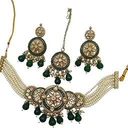 Traditional Kundan with Beads Choker Necklace Jewellery Set for Women,Girls-picture-35