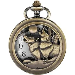 tiong Pocket Watch Wolf Pattern Vintage Quartz Pocket Watches with Chain Christmas Graduation Birthday Gifts Fathers Day(Wolf)-picture-34