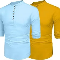 finivo fashion Men's Cotton Polyester Blend Solid Full Sleeve Regular Fit Short Kurta | Solid Pattern Mandarin Collar Straight Kurta-picture-11