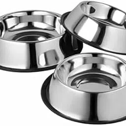 Chullbull Pet Products 200ML (Pack of 3) Stainless Steel Dog Accessories, Dog Bowls with Anti-Skid Rubber Base, Pet Feeding Bowl for Dogs | Puppy Cat Kitten | Feed Water Wet Food-200ML (Pack of 3)-image-1