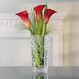 Diamond Cut Glass Vase for Flowers & Home Décor | Crystal Pot for Indoor/Outdoor Plants | Clear Glass Table Vase for Office or Living Room | Medium Size 15x6 CM-picture-30