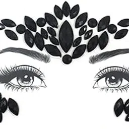 S.A.V.I Black 3D Face Gems, Jewels Rhinestones Sticker, Crystal Face Makeup, Trending Fashion for Women Girls Party Events Weddings-picture-37