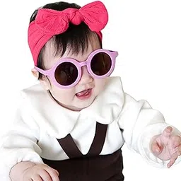 SYGA Baby Bow Jacquard Stretchable Headband With Uv Protection Round Sunglasses Stylish Combo For Toddlers And Kids (Red, Purple Frame, Free Size)-picture-18