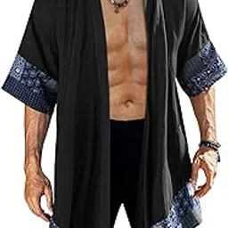 coofandy Men's Cardigan Lightweight Cotton Sweater Kimono Style Cloak Open Front Cape,-picture-14
