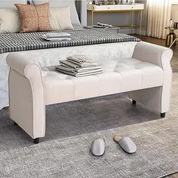 Adres 2seater upholstered Bench Sofa Settee footrest Stool Ottoman (Cream)-picture-28