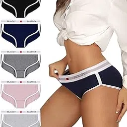 Women's Cotton Underwear Moisture Wicking Breathable Cheeky Panties for Women Soft Comfy Ladies Bikini 5 Pack S-XL, Black/Dark Grey/Light Grey/Navy Blue/Pink, M-image-39