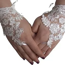 unique bridal accessories UNIQUE BRIDAL : Wedding White Bridal Gloves For Women Sequence Lace Gloves Perfect for Weddings & Special Occasions Slip-on design with a snug yet flexible fit-1pair-picture-34