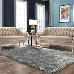 DUEX FURNITURE Upholstered 5 Seater Sofa Set for Living Room | Modern Compact 3+2 Sofa Couch with Gold Wooden Legs | Comfortable Seating Sofa Set for Home & Office | Leg Assembly Required | Cream-picture-27