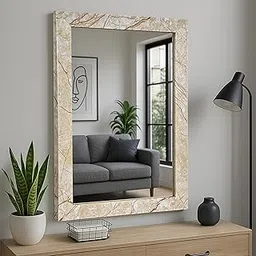 Art Street Engineered Wood Wall Mirror for Bathroom/Vanity, Marble Finish Decorative Mirror for Living Room - 14.5 X 20.5 Inchs, Color -Beige, Framed, Rectangular-picture-18