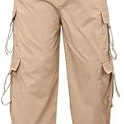 areal fashion Womens/Girl Wide Leg Cargo Pants with Side Pockets, Elastic Waist, Drawstring Details, shoft parashuit NS 6 Pocket-picture-13