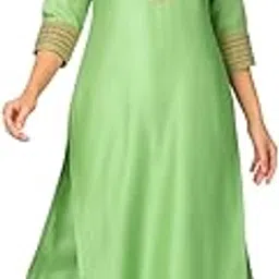 pramil Women's Chanderi Light Green Embroidered Kurti, 3/4 Sleeve, Knee Length Kurtis Casual and Office Wear-picture-17