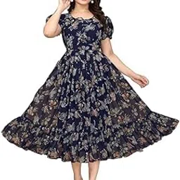 dhareswar enterprise Women's Georgette A-Line Formal Midi Half Sleeve Floral Maxi One Piece Stylish Long Frock Dress for Women (Dresses-8121)-picture-47