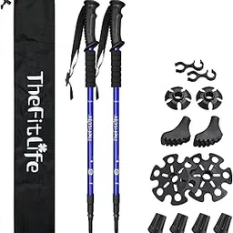thefitlife Life Fit Nordic Walking mountaineering Anti Shock Hiking Trekking Walking Trail Poles 2-pack Folding Collapsible Alpenstocks ultralight for travel mountaineering Blue-picture-23