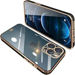 iPhone 12 Pro Case, Clear, Transparent, iPhone 12 Pro Cover, Smartphone Case, Full Protection, Shockproof, TPU, Plated, Silicone, Slim, Thin, Strap Hole, Drop Prevention, Black-image-18