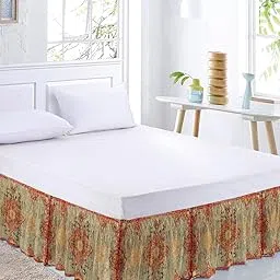 Geometric Boho Bed Skirt Queen Size 16 Inch Drop, Adjustable Elastic Wrap Around Bed Skirts Easy Fitting Dust Ruffle Bedskirt Wrinkle Free Bed Frame Cover Rustic Bohemian Floral Tribal Orange-picture-22