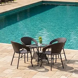 LOCCUS Outdoor 5 Piece All Weather Wicker Patio Rattan Chair and Table Bistro Set with Powder Coated Iron Frame for Balcony, Garden, Poolside, Deck (Dark Brown)-picture-15