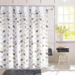 Decor & More Opaque Polyester Shower Curtain ||200 * 140 cm Bathroom Shower Curtains with 12 Hooks Included || Waterproof Shower Curtains for Bathroom, Hotels, Leaves Medium, Transparent-picture-11