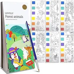 Kidology Water Color Books for Kids, Forest Theme Coloring Book for kids with 20 Pages For toddlers, Mini Watercolor Painting Book with 1 Brush, Art & Craft, Christmas Gifts for Girls Boys-picture-31