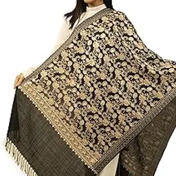 shal-é-pashm Women's Royal Black Colored Soft Ethnic Silky Embroidered Pashmina Kashmiri Shawl, Extra Soft and Warm Cashmere Feel Pashmina Shawls, stoles, wraps-picture-14