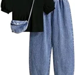 Girls Solid Top & Denim Jeans Set-picture-54